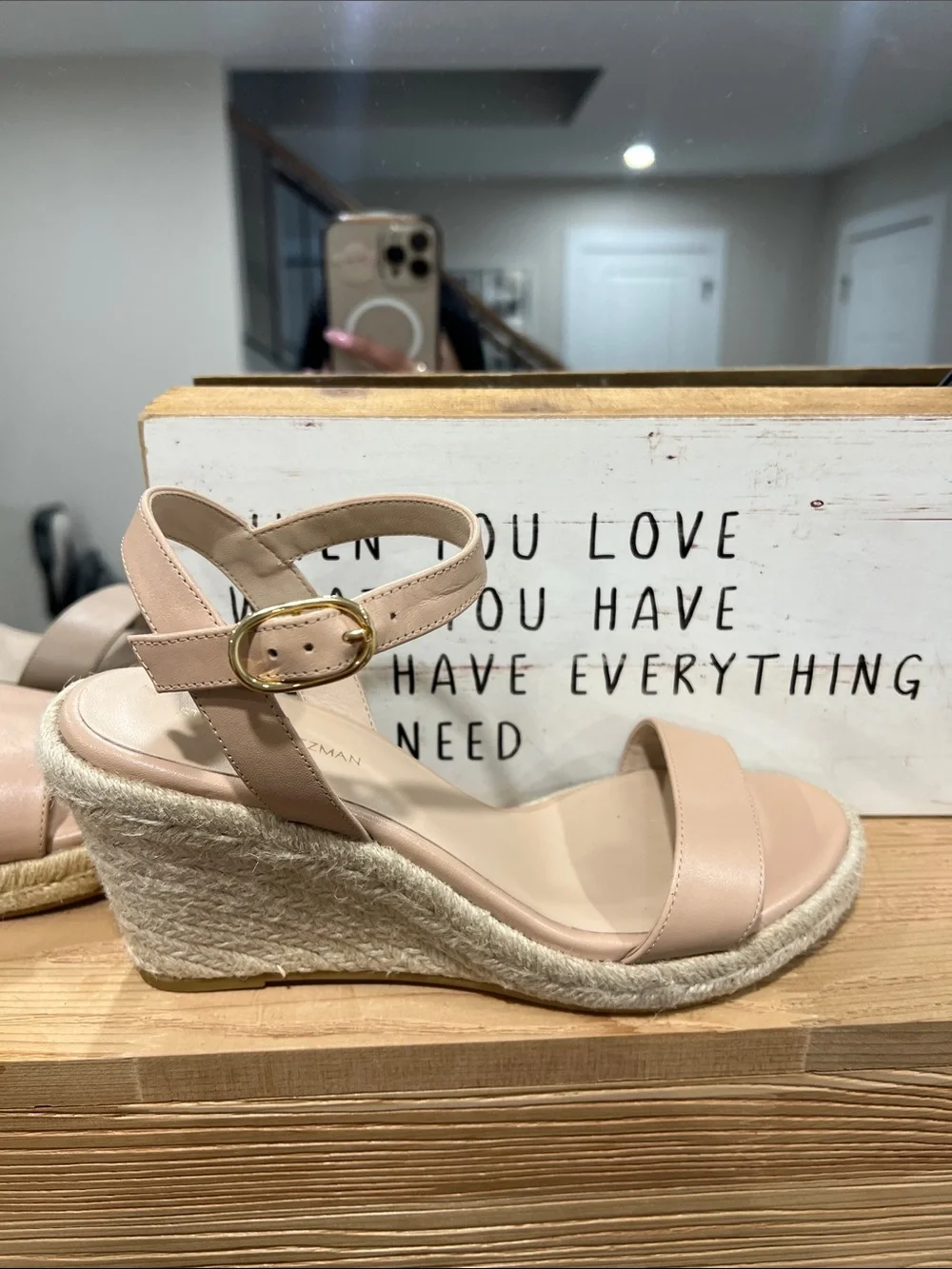 Stuart Weitzman Beige Espadrille Wedge Sandals